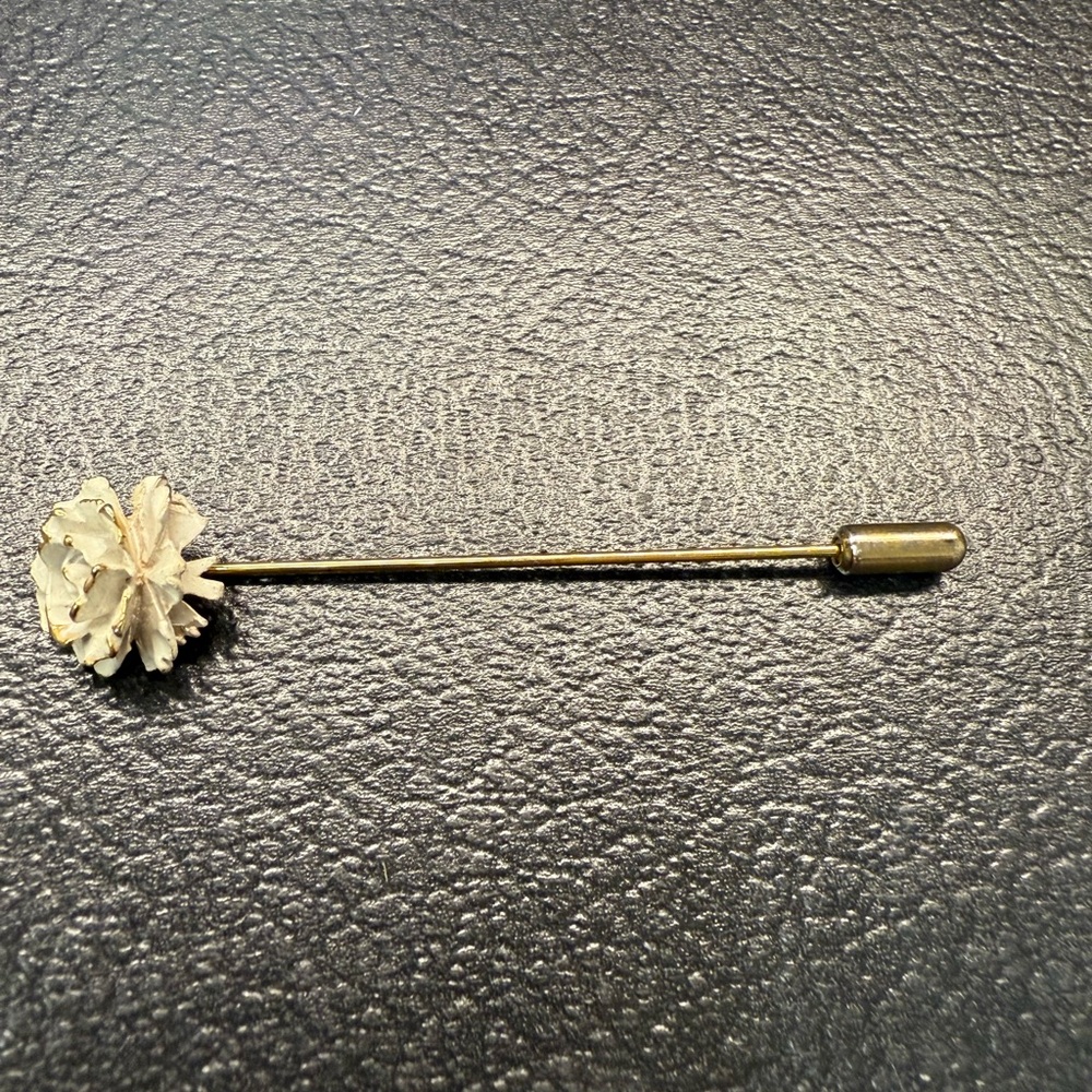 Vintage Goldtone White Carnation Floral Stick Pin